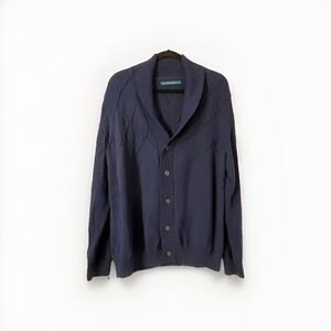 Perry Ellis Knit Shawl Cotton Cardigan Men's Blue Sweater Soft Size XL‎